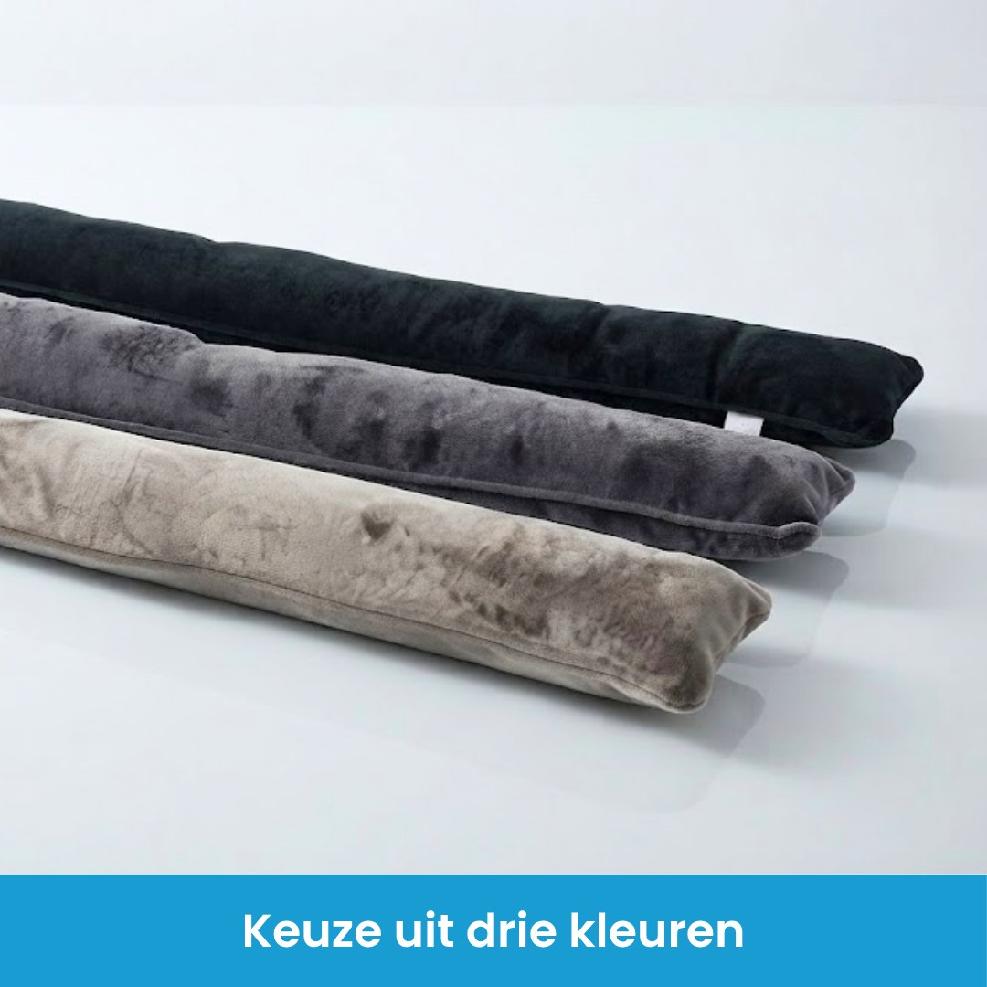 Tochtkussen voor de deur in drie kleuren: zwart, grijs en taupe