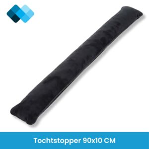 Tochtstopper zwart van 90 x 10 cm, fluweelzachte microvezel met zandvulling