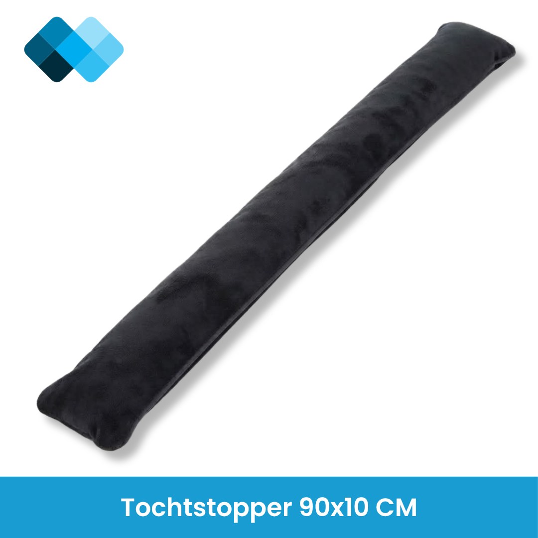 Tochtstopper zwart van 90 x 10 cm, fluweelzachte microvezel met zandvulling